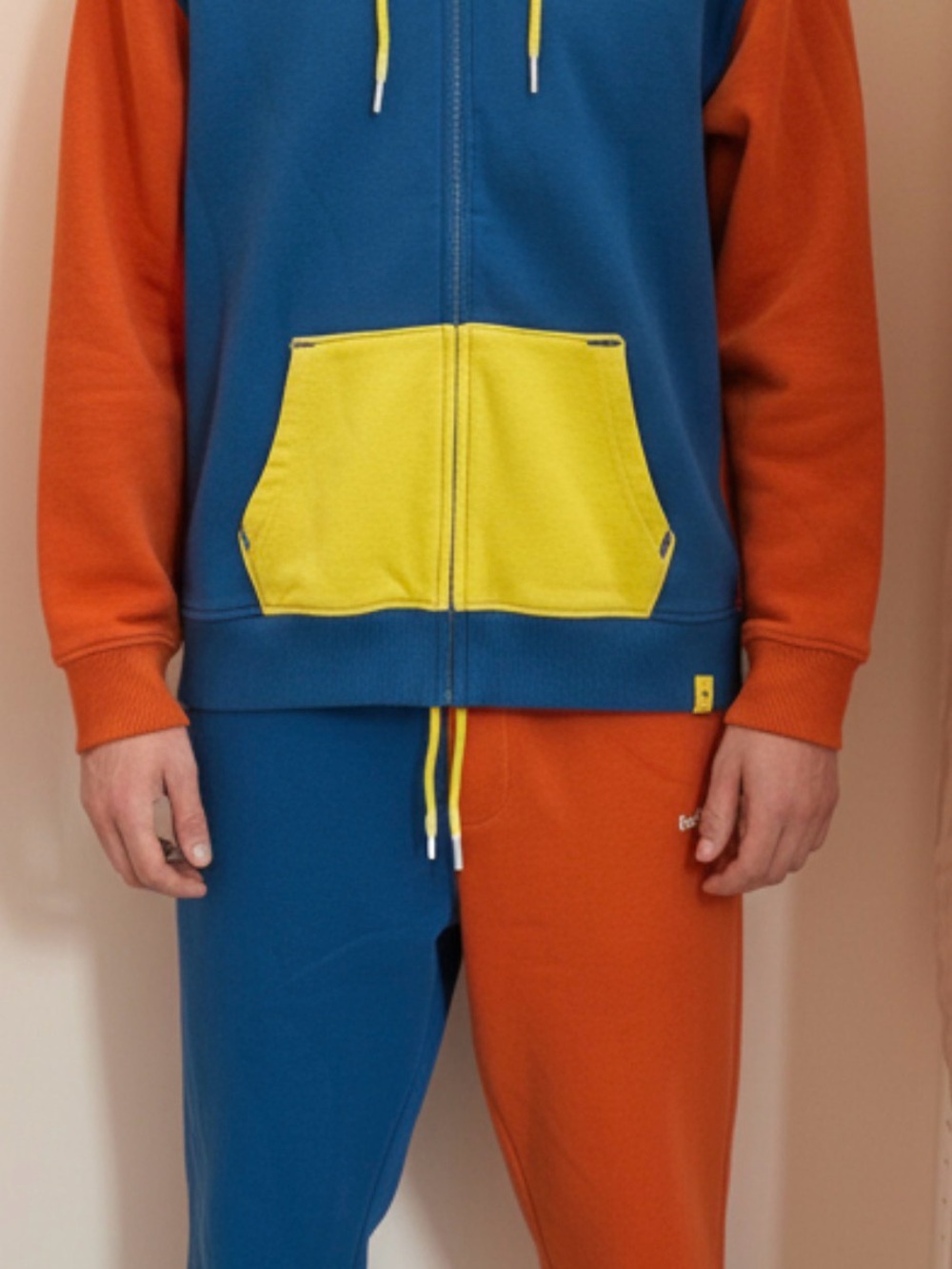 Scotch & Soda Blue and Orange Colorblock Zip Hoodie and Pant Set Yellow Pocke